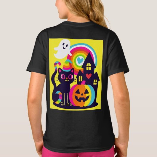  Retro Halloween Kawaii Black Cat, Pumpkin design Tシャツ (裏面)