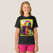  Retro Halloween Kawaii Black Cat, Pumpkin design Tシャツ (正面フル)
