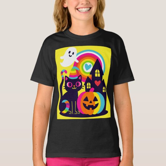  Retro Halloween Kawaii Black Cat, Pumpkin design Tシャツ (正面)
