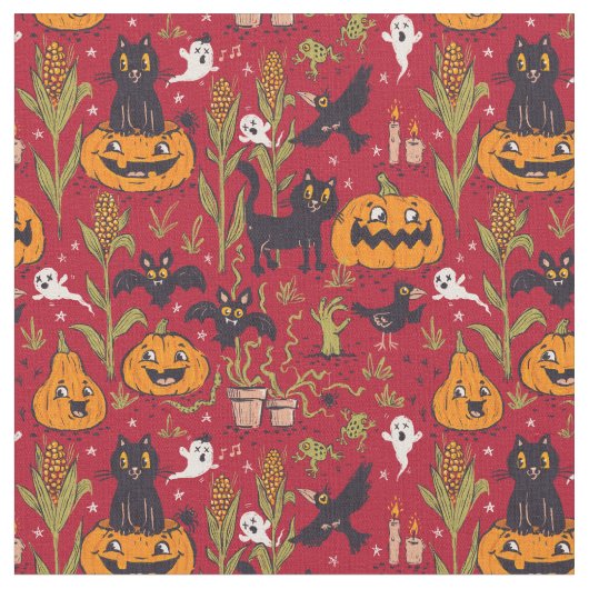 Retro Halloween pattern in vintage cartoon style. ファブリック (クローズアップ)