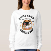 Retro Halloween Pumpkins Books and Boos Bookworm スウェットシャツ (正面)