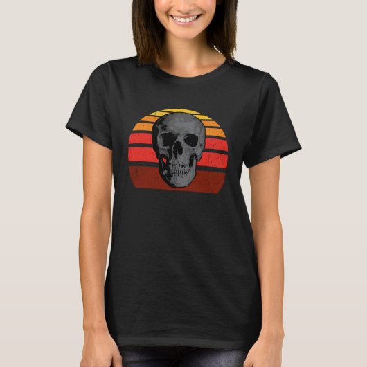Retro Halloween skull cool horror motif monster vi Tシャツ (正面)