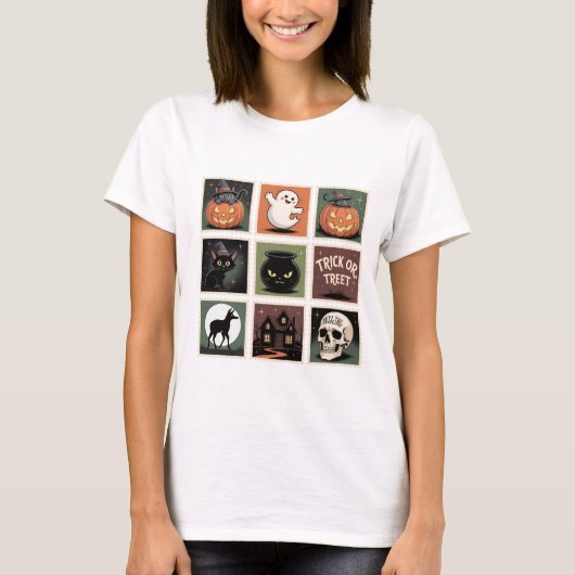 Retro Halloween Stamp Collection T-Shirt Tシャツ (正面)