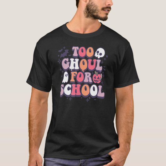 Retro Halloween Teacher Ghouls Groovy School Trick Tシャツ (正面)