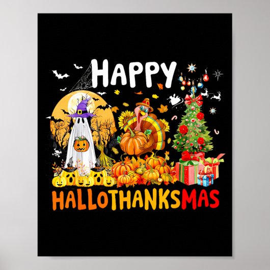 Retro Halloween Thanksgiving Christmas Happy Hallo ポスター (正面)