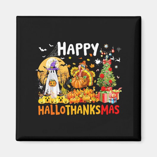 Retro Halloween Thanksgiving Christmas Happy Hallo マグネット (正面)