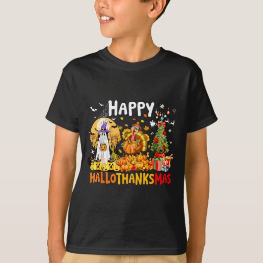 Retro Halloween Thanksgiving Christmas Happy Hallo Tシャツ (正面)
