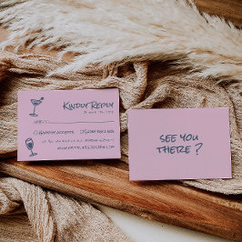 Retro Hand Drawn Blush Pink Colorful Funky Wedding 出欠カード