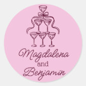 Retro Hand Drawn Burgundy Champagne Tower Names ラウンドシール (正面)