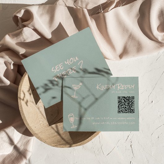 Retro Hand Drawn Colorful Funky QR Code Wedding  出欠カード