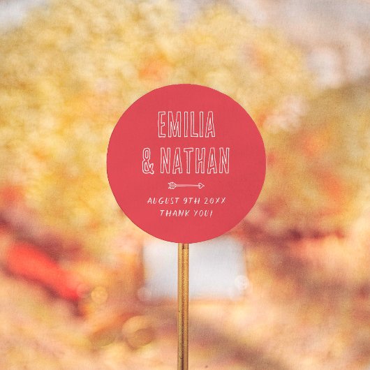 Retro Hand Drawn Cupid Wedding Thank You Favor ラウンドシール