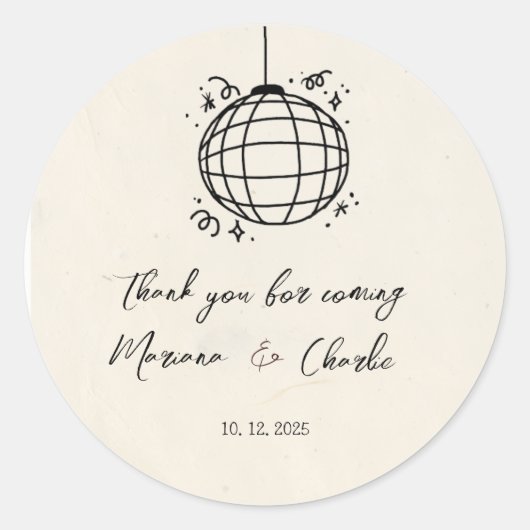 Retro Hand Drawn Disco Ball Illustration  ラウンドシール (正面)