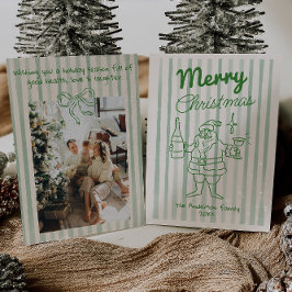 Retro Hand Drawn Festive Santa Champagne Christmas シーズンカード