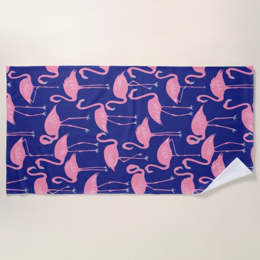 Retro Hand-Drawn Flamingo Pattern | Cool Coastal ビーチタオル (正面)