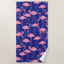 Retro Hand-Drawn Flamingo Pattern | Cool Coastal ビーチタオル