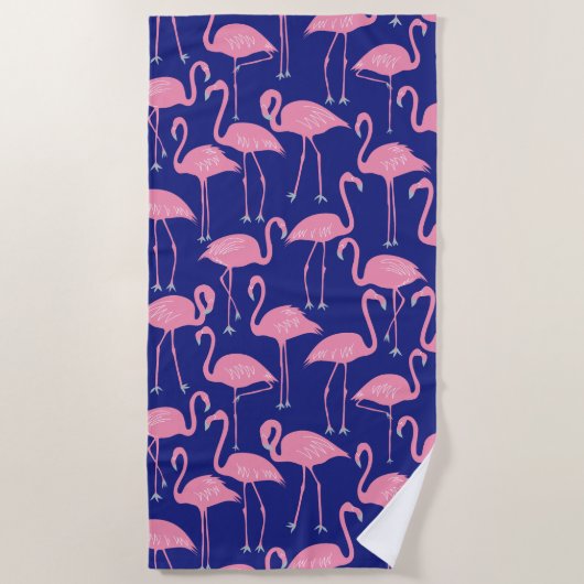 Retro Hand-Drawn Flamingo Pattern | Cool Coastal ビーチタオル (正面)