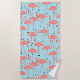 Retro Hand-Drawn Flamingo Pattern | Retro Miami ビーチタオル