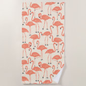 Retro Hand-Drawn Flamingo Pattern | Sunset Retro ビーチタオル (正面)