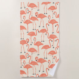 Retro Hand-Drawn Flamingo Pattern | Sunset Retro ビーチタオル