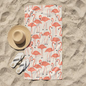 Retro Hand-Drawn Flamingo Pattern | Sunset Retro ビーチタオル