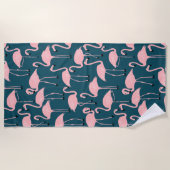 Retro Hand-Drawn Flamingo Pattern | Teal Pink ビーチタオル (正面)