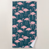 Retro Hand-Drawn Flamingo Pattern | Teal Pink ビーチタオル (正面)