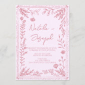 Retro Hand Drawn Floral Garden All In One Wedding 招待状 (正面)