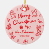 Retro Hand Drawn Friendsmas Christmas Party Photo セラミックオーナメント (正面)