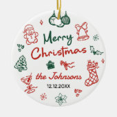 Retro Hand Drawn Friendsmas Christmas Party Photo セラミックオーナメント (正面)