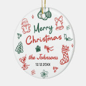 Retro Hand Drawn Friendsmas Christmas Party Photo セラミックオーナメント (左)
