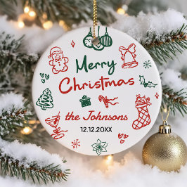 Retro Hand Drawn Friendsmas Christmas Party Photo セラミックオーナメント