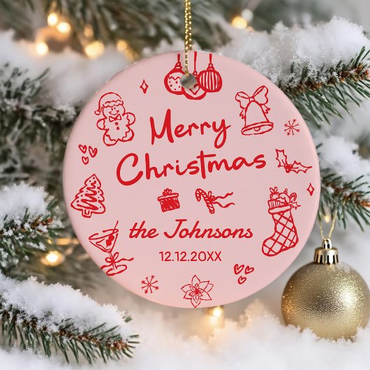 Retro Hand Drawn Friendsmas Christmas Party Photo セラミックオーナメント