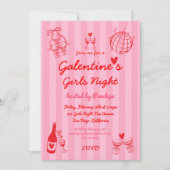 Retro Hand Drawn Galentine's Girls Night Party 招待状 (正面)