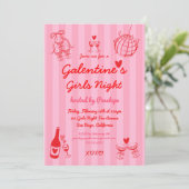 Retro Hand Drawn Galentine's Girls Night Party 招待状 (スタンド正面)