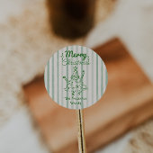 Retro Hand Drawn Green Funny Christmas Tree ラウンドシール