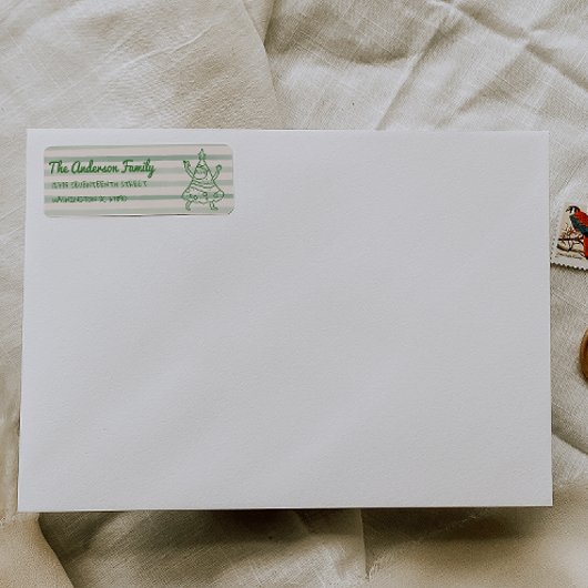 Retro Hand Drawn Green Funny Christmas Tree ラベル