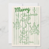 Retro Hand Drawn Green Funny Christmas Trees Bow シーズンカード (正面)