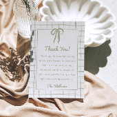 Retro Hand Drawn Green Gingham Bow Baby Shower サンキューカード