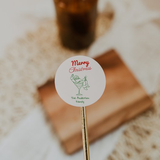 Retro Hand Drawn Green Red Santa Claus Christmas ラウンドシール