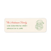 Retro Hand Drawn Green Santa Claus Merry Christmas ラベル (正面)
