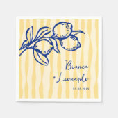 Retro Hand Drawn Handwritten Blue Italian Wedding スタンダードカクテルナプキン (正面)