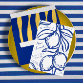 Retro Hand Drawn Handwritten Blue Italian Wedding 招待状