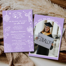 Retro Hand Drawn Lavender Doodle Photo Graduation
