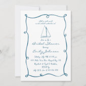 Retro Hand Drawn Nautical Sailboat Bridal Shower 招待状 (正面)