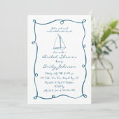 Retro Hand Drawn Nautical Sailboat Bridal Shower 招待状 (スタンド正面)