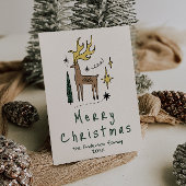Retro Hand Drawn Painted Reindeer Merry Christmas シーズンカード