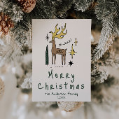 Retro Hand Drawn Painted Reindeer Merry Christmas シーズンカード