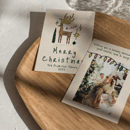 Retro Hand Drawn Painted Reindeer Merry Christmas シーズンカード