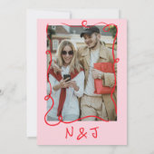 Retro Hand Drawn Pink Red Funky Wedding 招待状 (裏面)