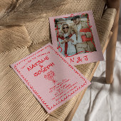 Retro Hand Drawn Pink Red Funky Wedding 招待状